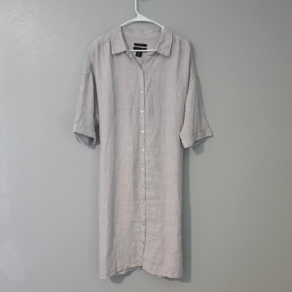 Tahari Light Gray Button-Front Midi Shirt Dress
